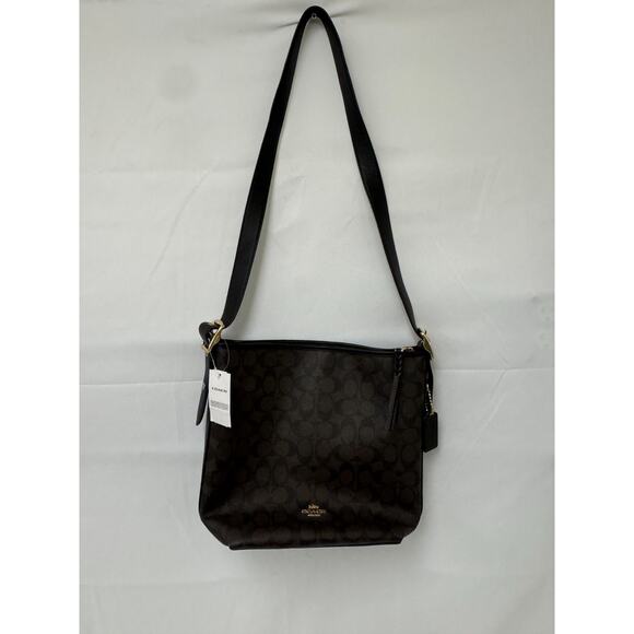 COACH Signature VAL Duffle PVC Leather Shoulder Crossbody Brown Black C2819 New - Picture 1 of 13